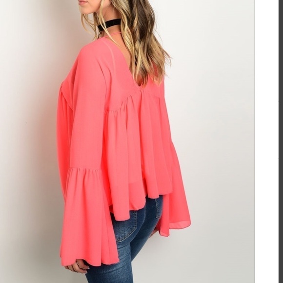 Bell sleeved coral relaxed fit top - Picture 2 of 2